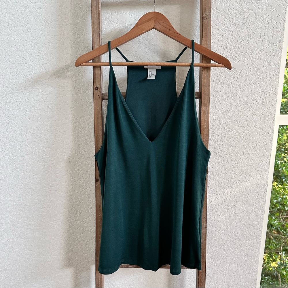 H&M Dark Teal Spaghetti Strapped V Neck Blouse sz: Med